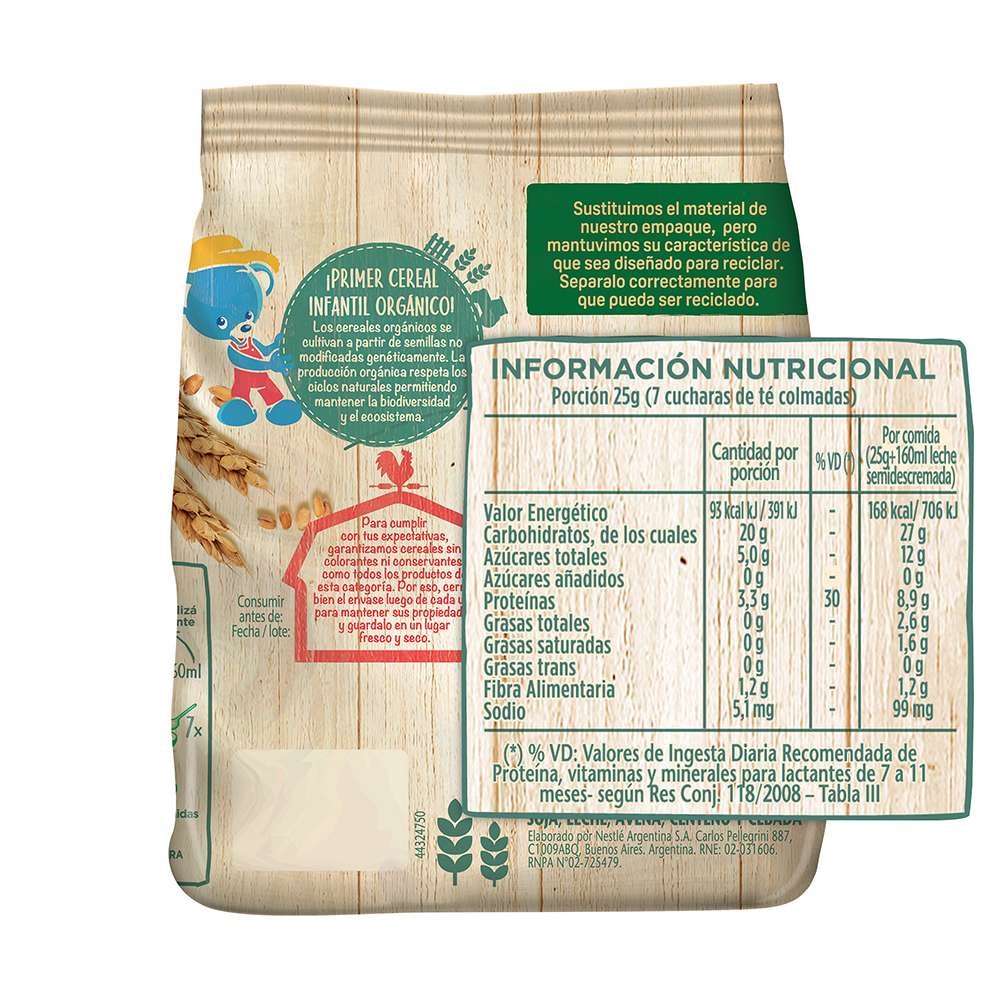 NESTUM® Orgánico Multicereal informacion nutricional