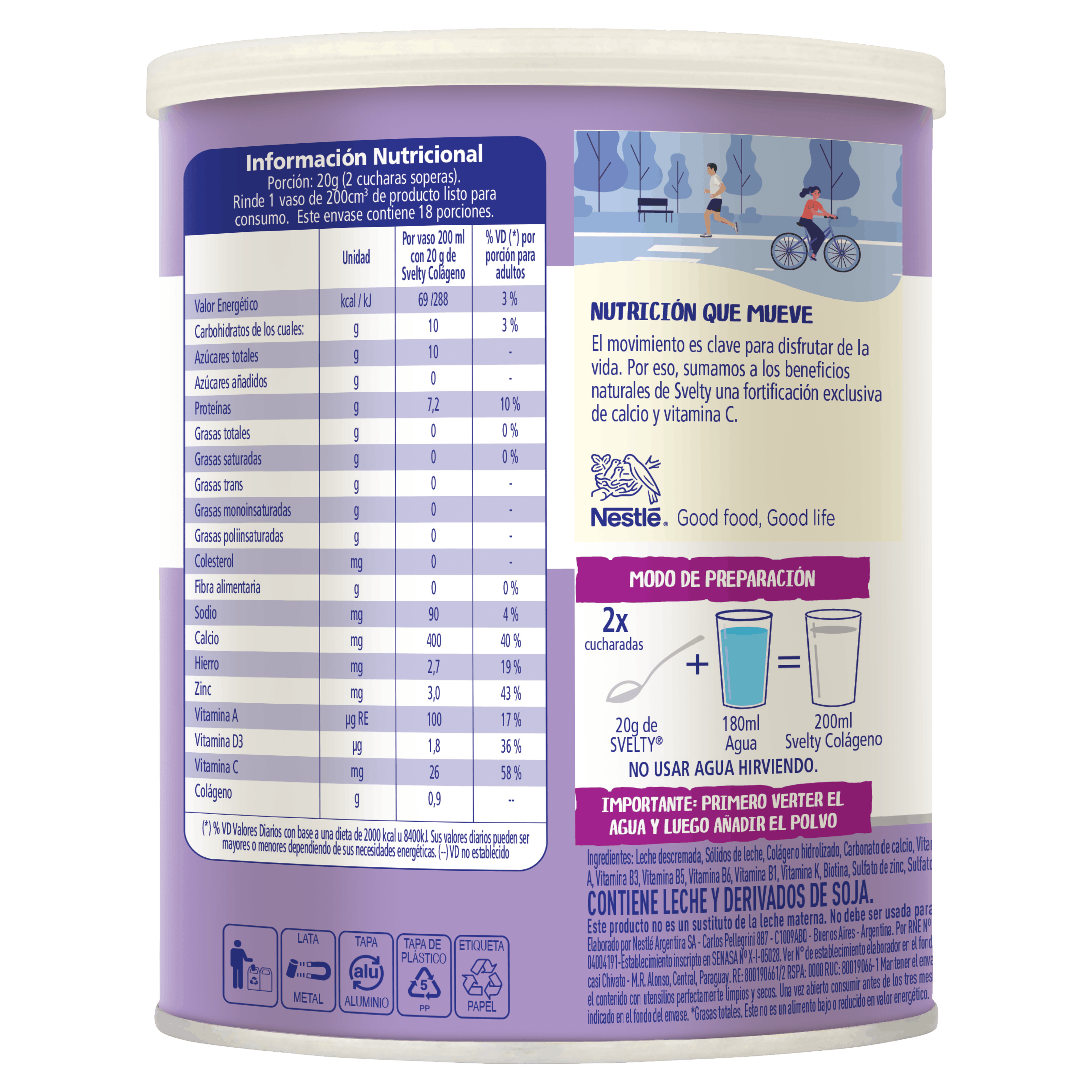 Leche en polvo descremada Svelty® Colágeno